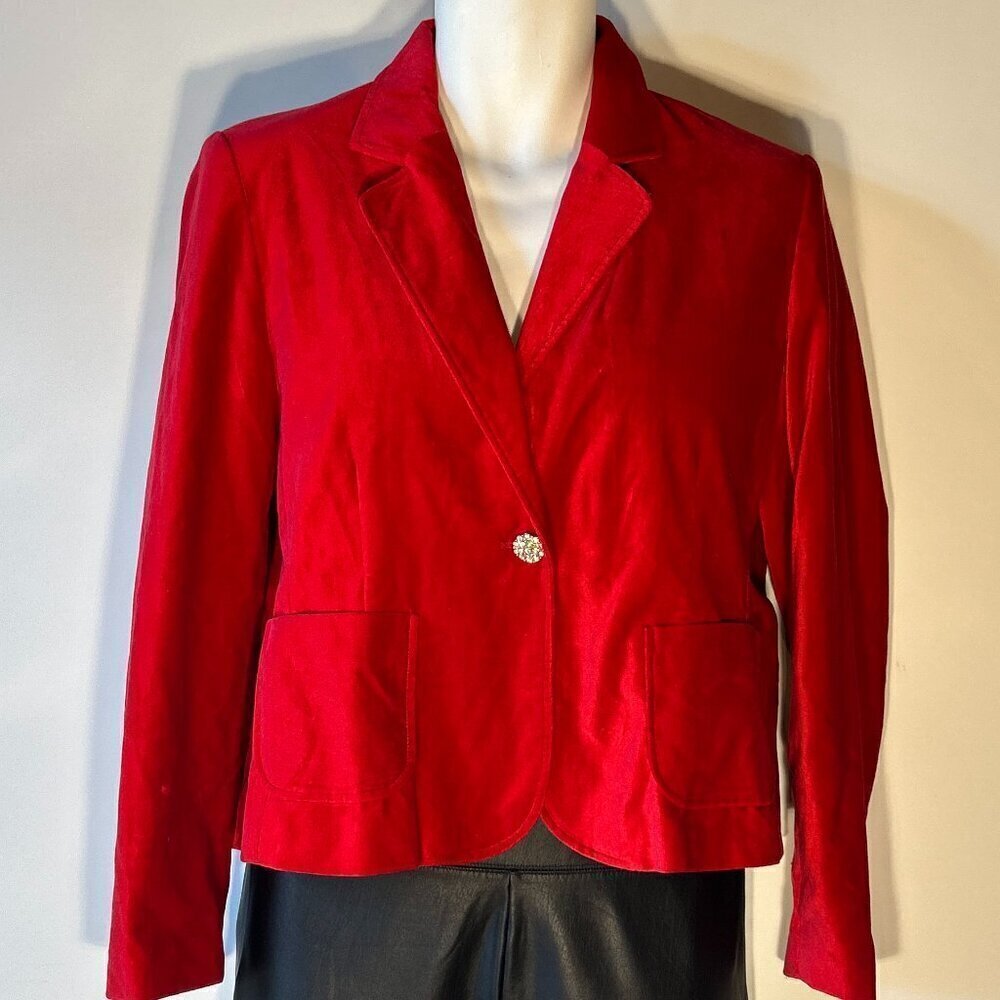 Briggs New York  SZ L Cherry Red Cotton Velvet Blazer Vintage Formal Dressy